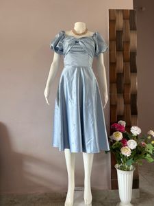 Pastel Blue Satin Midi Gown