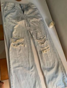 American Eagle Ripped Light Wash Wide Leg Jeans