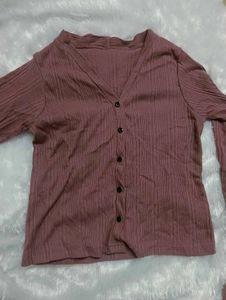 Purple Ribbed Knit Cardigan Top