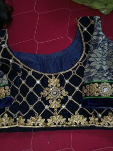 Blue &amp; Gold Embellished Blouse