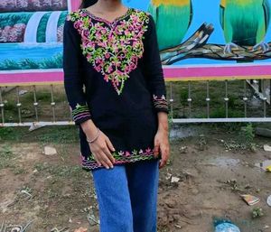 Elegant Embroidered Black Tunic Top