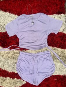 Lavender crop top and shorts set