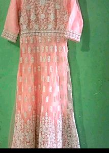 Peach Long Net Heavy Gown