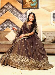 🆕️🆕️FULLY-STITCHED CHINON BROWN LEHENGA