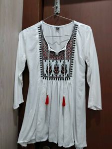 Embroidered White Tunic Top