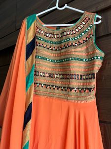 Fit and Flare Coral orange ethnic gown