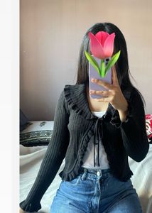 Ruffle Trim Knit Cardigan