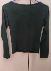 Black Colour Body Fitted Top With Cut Neck