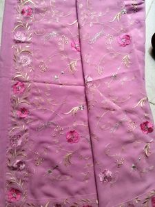 Pink Floral Embroidered Saree