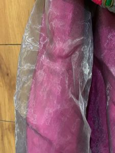 Magenta &amp; Sheer Overlay Skirt &amp; Embroidery Blouse