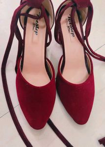 Burgundy Velvet Tie-Up Heels