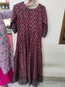 Maroon Printed Ethnic Dress