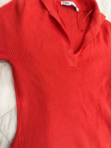 Zara Coral  Ribbed Dress