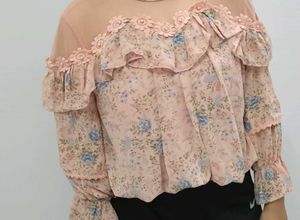 Floral Ruffle Sheer Top