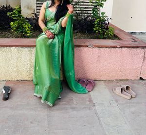 Green trending fendy saree