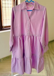 Lilac Tiered Cotton Poplin Shirt Dress – Imported