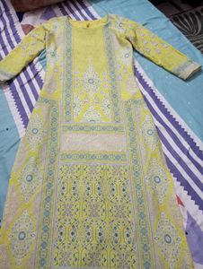 Yellow Printed Straight Kurta