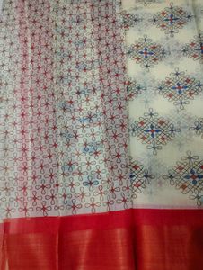 White Red Border Saree