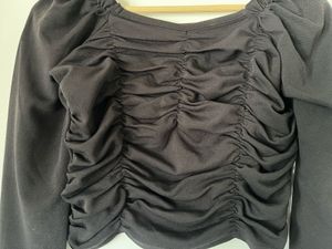 Black Ruched Long Sleeve Top