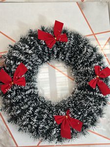 Festive Christmas Wreath with Red Bows – Plastic T