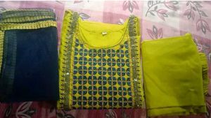 Elegant Green &amp; Blue Embroidered Salwar Kameez