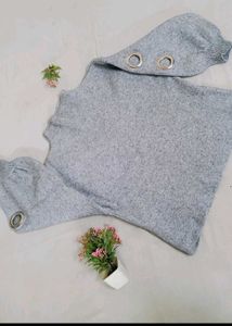 Grey Knit Sweater with Grommet Detail