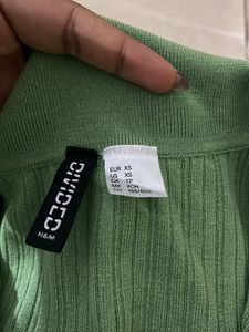Green Ribbed Button Up Top