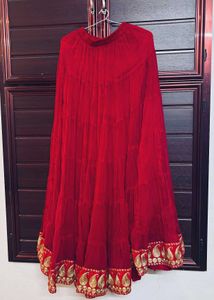 Red Embroidered Tiered Skirt