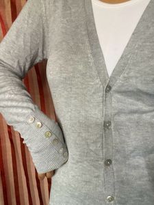grey long buttoned Shrug