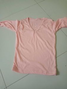 Pink V-Neck Long Sleeve Top
