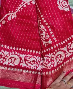 Red & White Batik Saree