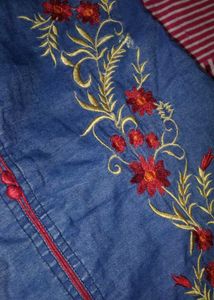 Denim Suit With Thread Work