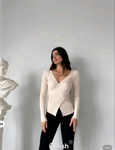 New With Tag Korean Chic Wrap Knit Top