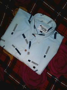 White Blue Mixed Color Cotton Shirt