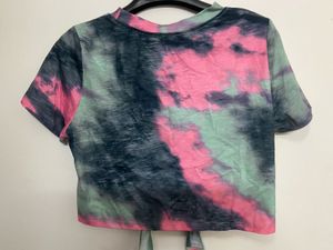 Shein Tie-Dye Crop Top with Tie-Front Detail