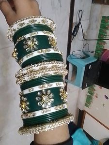 Beautiful Bridal Chuda Green And White..