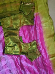 Pink Saree With Work Blouse