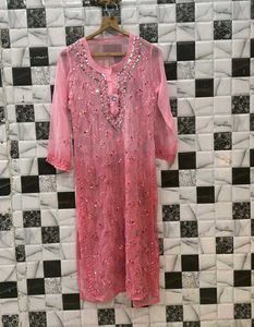 Mirror Work Chickenkari Kurti Set