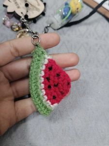 This is Handmade Crochet Watermelon Keychain