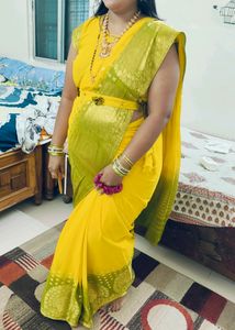 Yellow Green Dual Colour Saree With Stitch Blouse