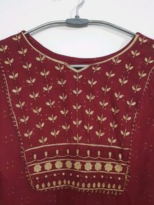 Maroon Colour Embroidered Kurti