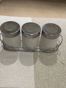 Set Of 3  Ceramic Storage Bottles With Stand