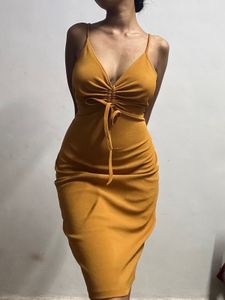 bodycon midi mustard dress 🎀