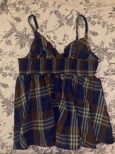 Plaid Cami with Lace Trim