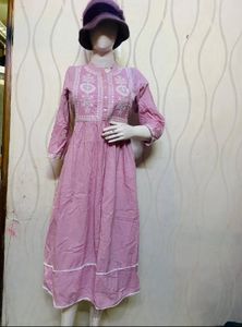 Pink colour self embroidery, Kurta frock