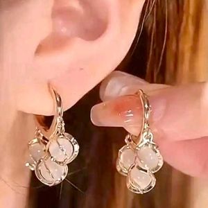 Gold Hoop Earrings with Moonstone Charms