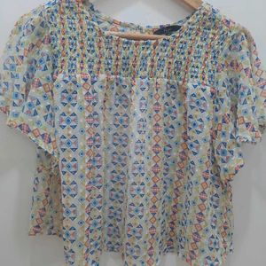 Patterned Smocked Crop Top