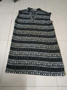 : Floral Pattern Dress And Black A Line
