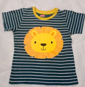Babyhug Striped Lion Print Kids T-Shirt