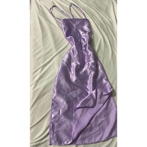 Lilac Satin Silk Midi Dress